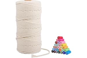 FLIPPED Macrame Cord,3mm x109 Yards 100% Natural Macrame Cords Colored Cotton Macrame Rope Craft Cord for DIY Crafts Knitting Plant Hangers Christmas Wedding Decor(Natural Color/Beige)