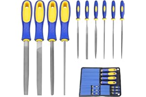 10Pcs Metal File Set, 4pcs Bicolour Handle 6'' Large Carbon Steel Files and a Set of 6pcs Needle Files with Wall Mounted Stor