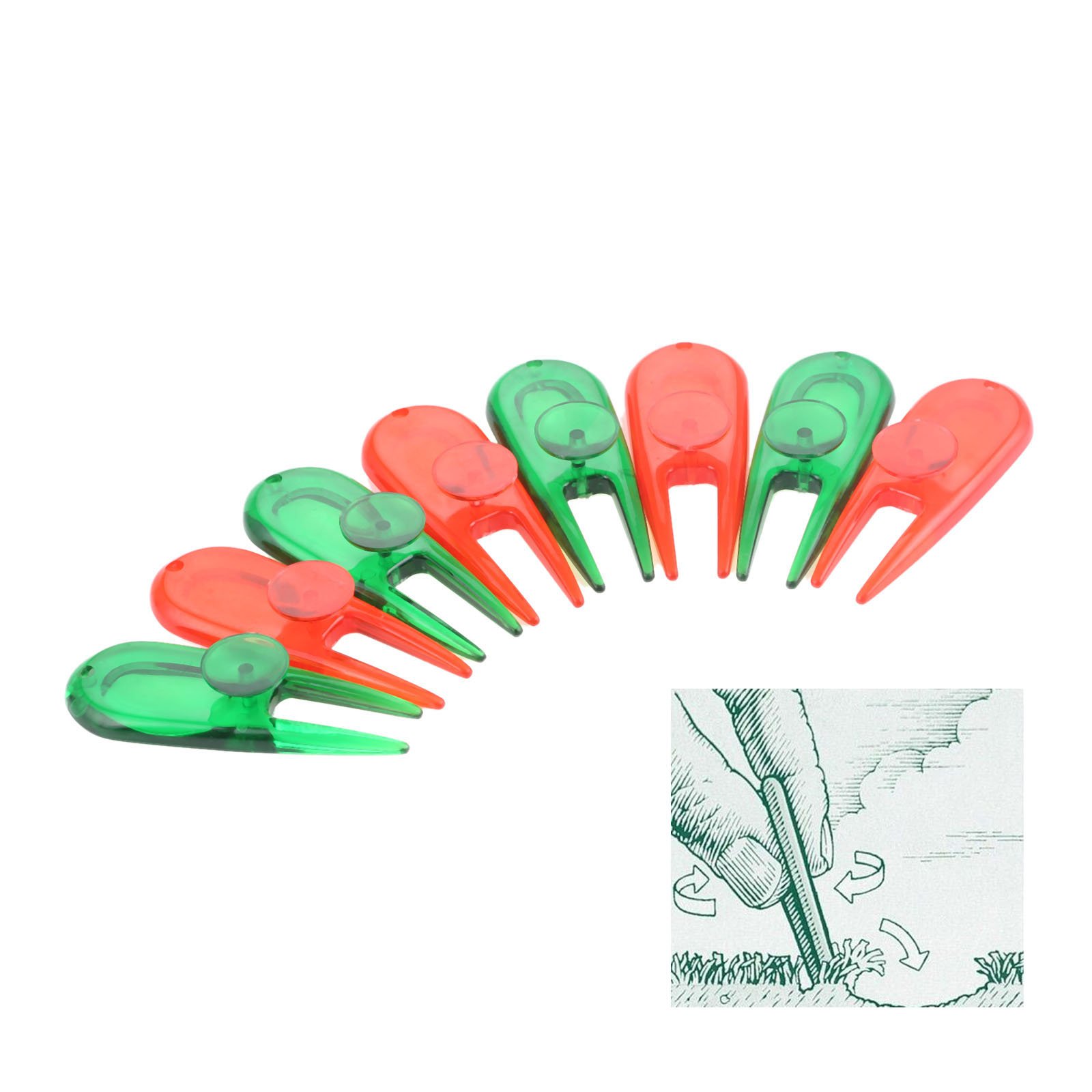 MUXSAM Golf Ball Marker Divot Tool Plastic Pitch Green Golfer Repair Kit Golf Club Accessories Color Random-8pcs