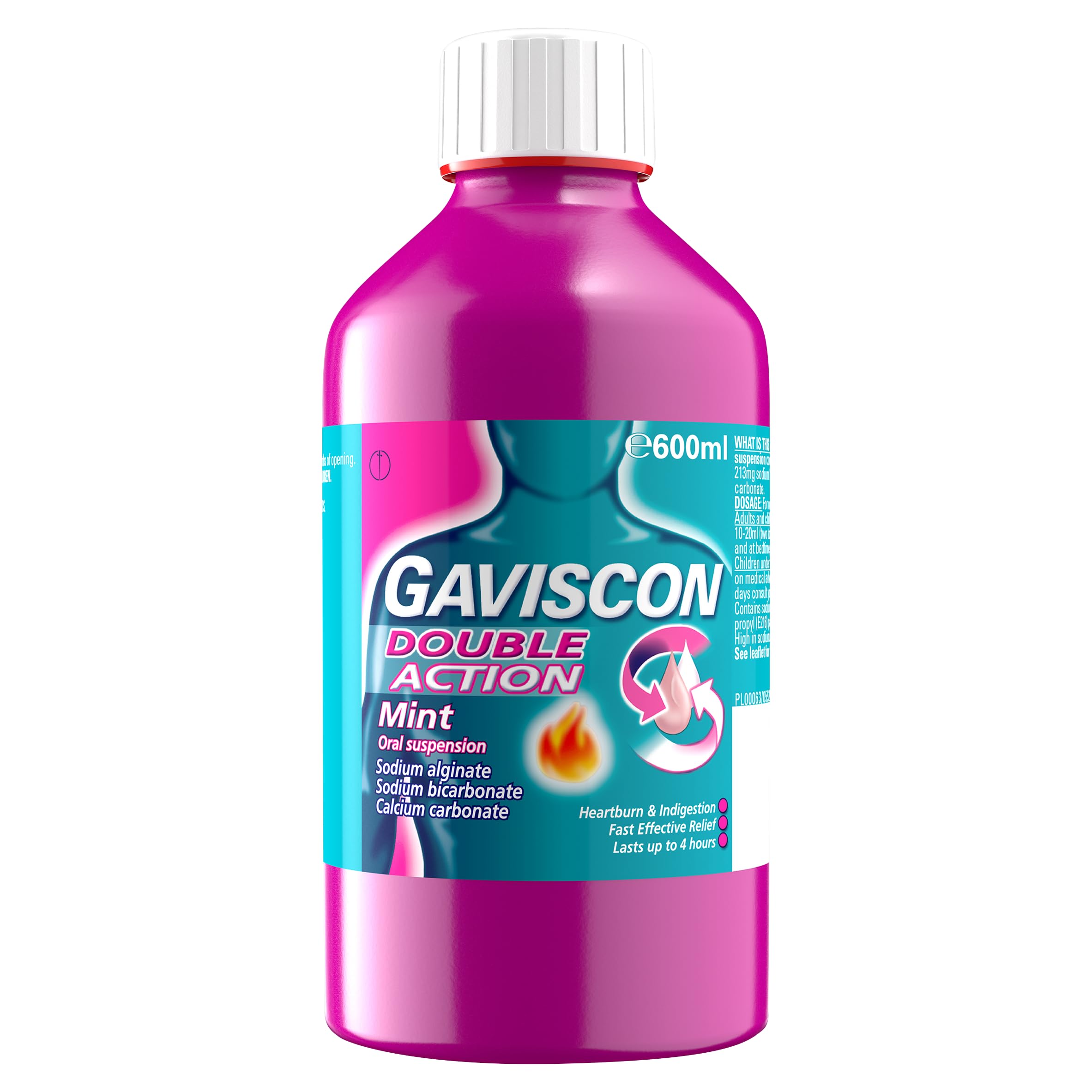Gaviscon Double Action Mint Liquid 600ml - Heartburn, Indigestion, Acid Reflux Relief, Digestive Health, Pregnancy Safe