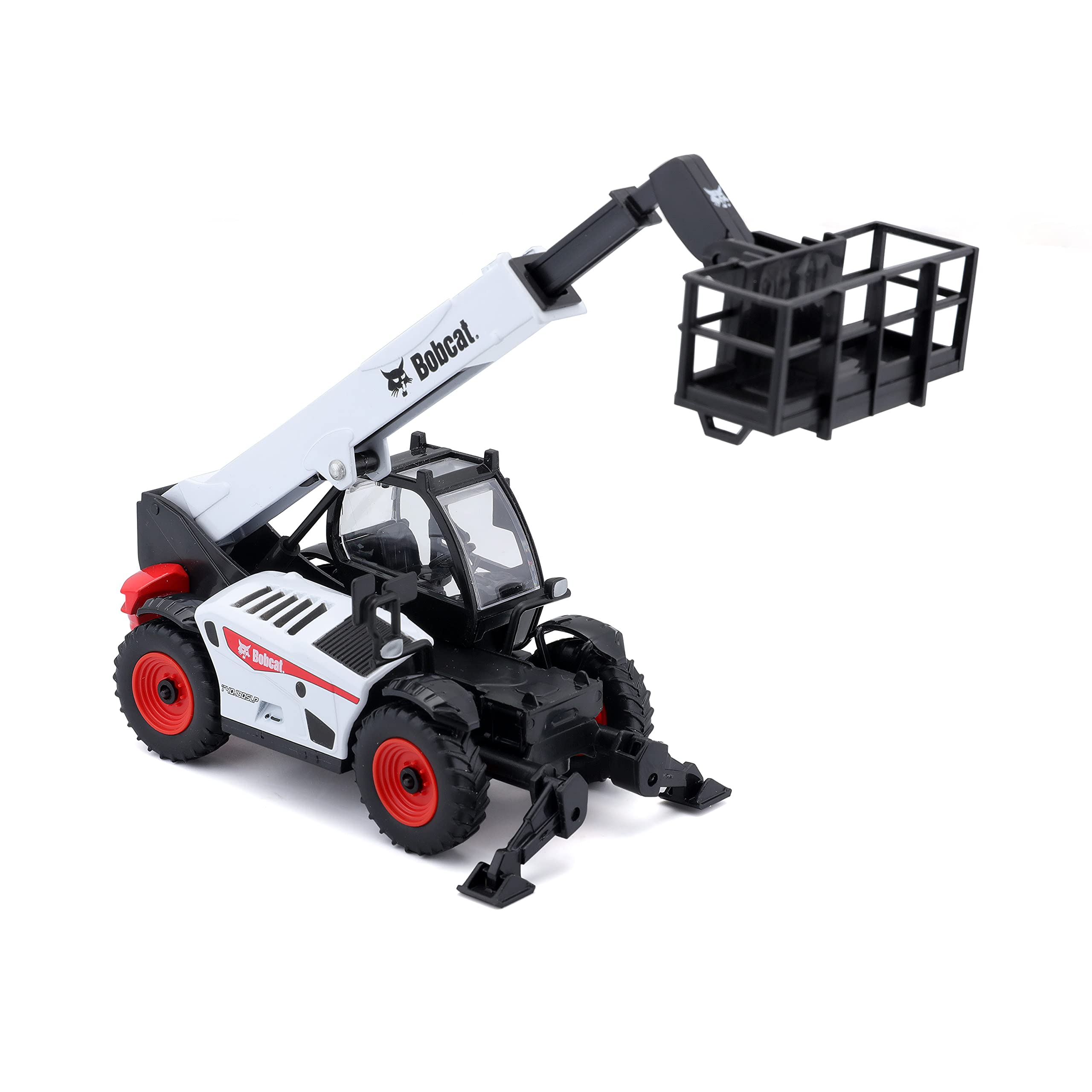 Bburago Die-Cast BOBCAT TELEHANDLER with Working MAN PLATFORM - Replica Collectible Model Toy - 1:50 Scale, White