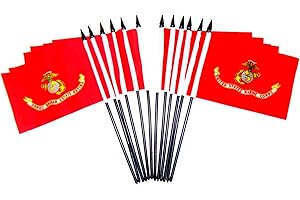 WORLD FLAGS DIRECT Pack of 12 United States Marine Corps Military Service Miniature Desk & Table Flags – Polyester Flags with Black Spear Toppers – Perfect for Offices, Events & Patriotic Decor