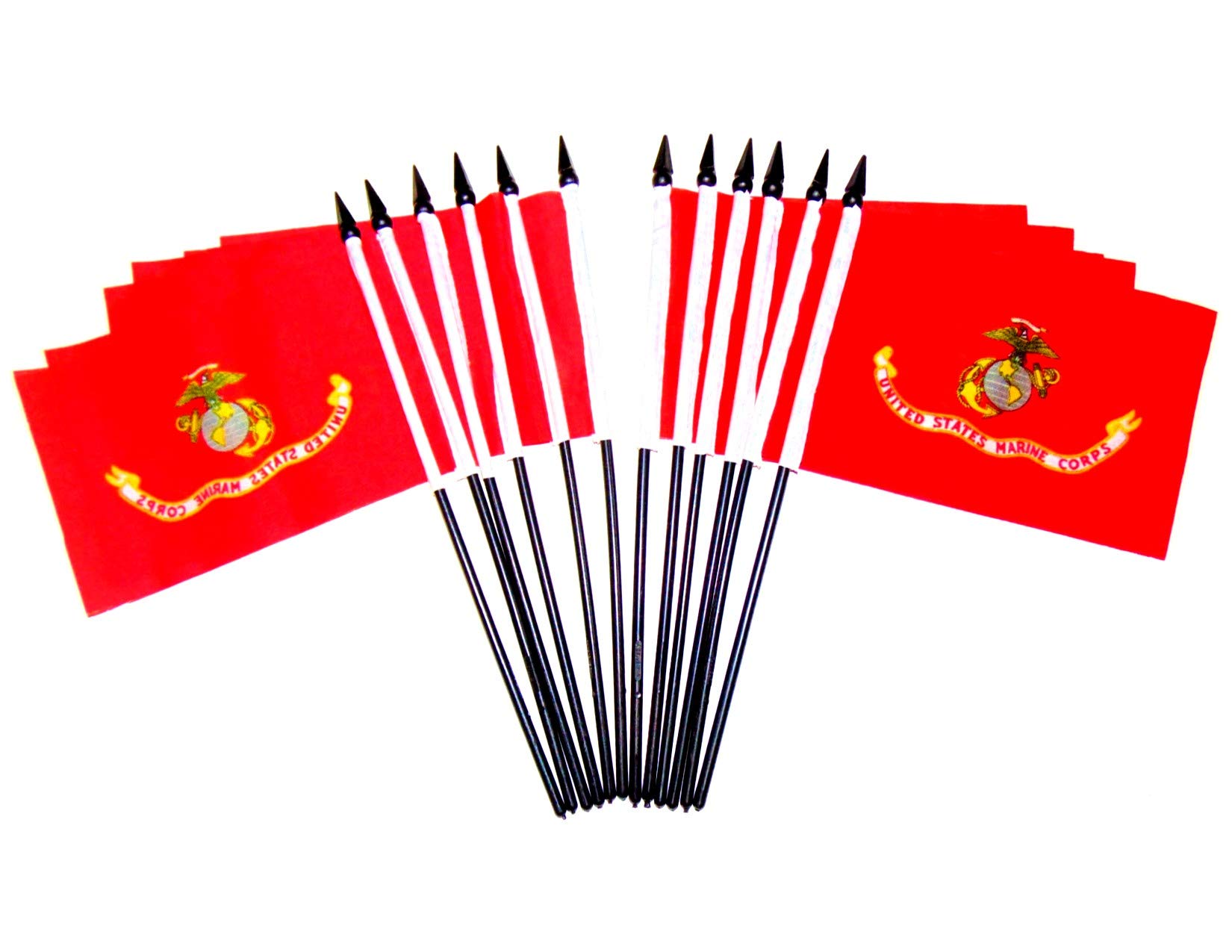 Photo 1 of Pack of 12 United States Marine Corps Military Service Miniature Desk & Table Flags – Polyester Flags with Black Spear Toppers – Perfect for Offices, Events & Patriotic Decor