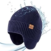 TOP-EX DryKnit™ Unisex 80% Merino Wool Waterproof Beanie with Ear Flap Warm Winter Fleece Lined Beanie Hat M/L/XL