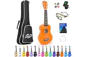 Amdini 21 inch Soprano Ukulele Basswood Acoustic Mini Guitar for Beginner Starter with Case Strap Tuner Picks Strings Primary Tutorial