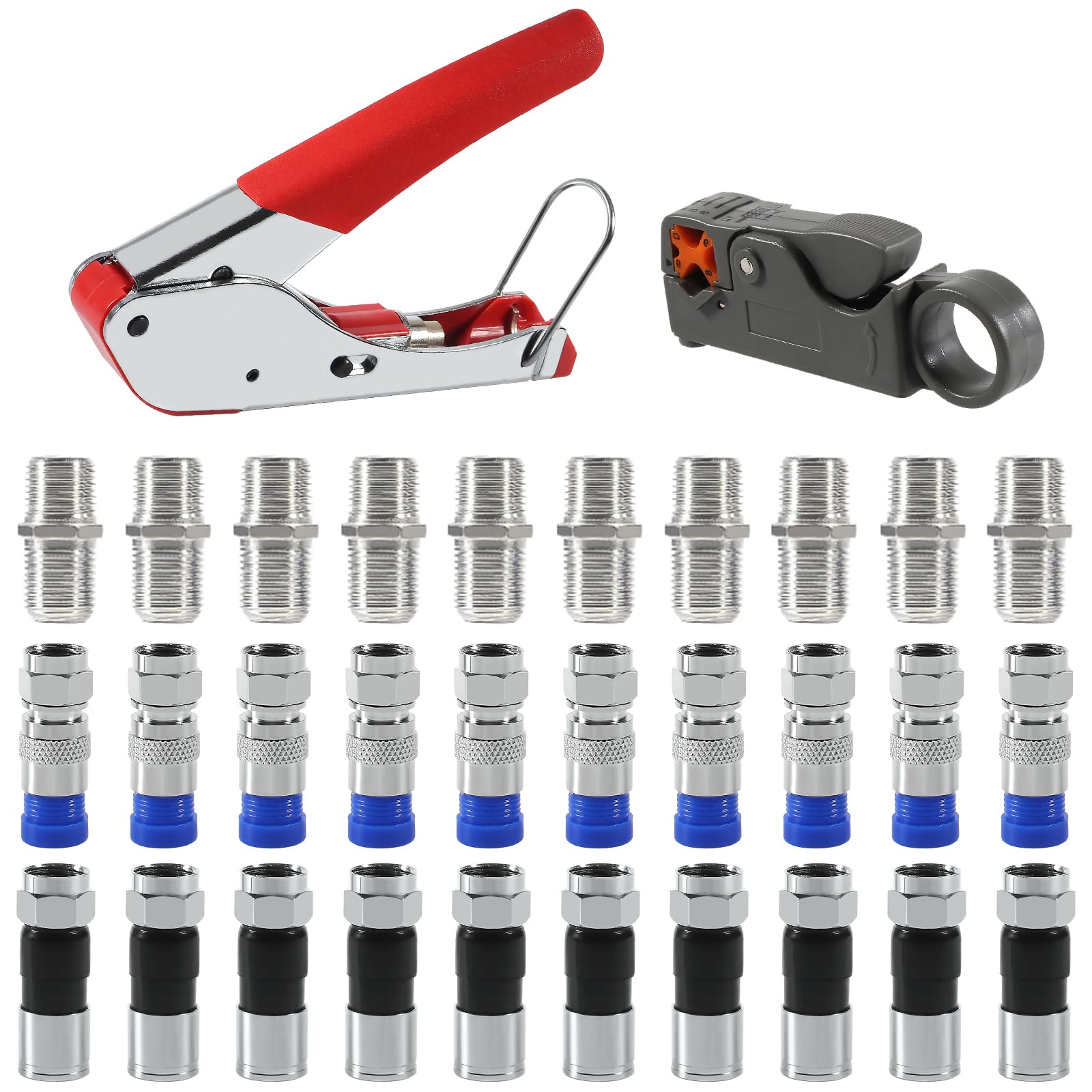 AEDIKO Coaxial Compression Tool Kit Coax Cable Crimper Wire Stripper with F RG6 RG59 Connectors