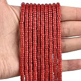 THEDAYEE 300pcs Natural Stone Heishi Beads 2x4mm Red Coral Small Disc Gemstone Loose Spacer Beads for Jewelry Making 2 Strands 32 Inch