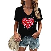 IFQ Valentines Day Shirt for Women Love Heart V-Neck T-Shirts Teenager Valentine Tee Tops