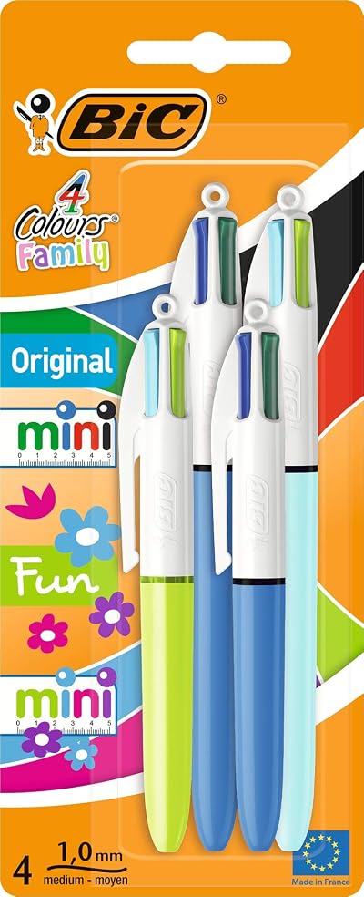 BIC 4 Colours Pen Pack Original Mini Four-Color Retractable Ballpoint Set