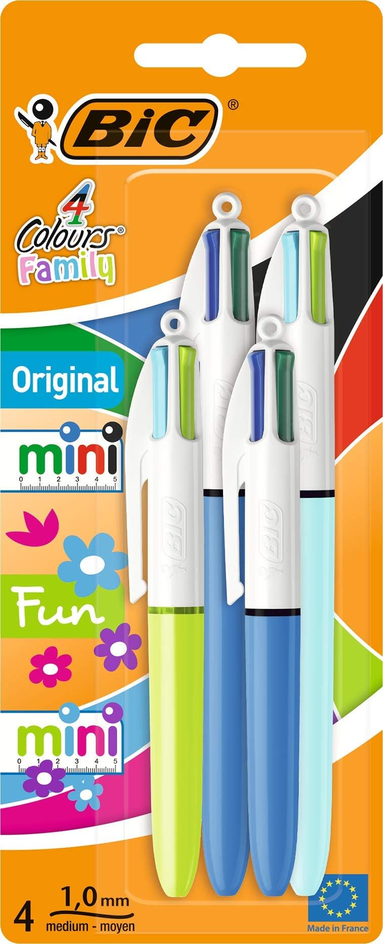 BIC 4 Colours Pen Pack Original Mini Four-Color Retractable Ballpoint Set