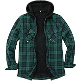 ZENTHACE Men's Sherpa Lined Full Zip Hooded Plaid Shirt Jacket
