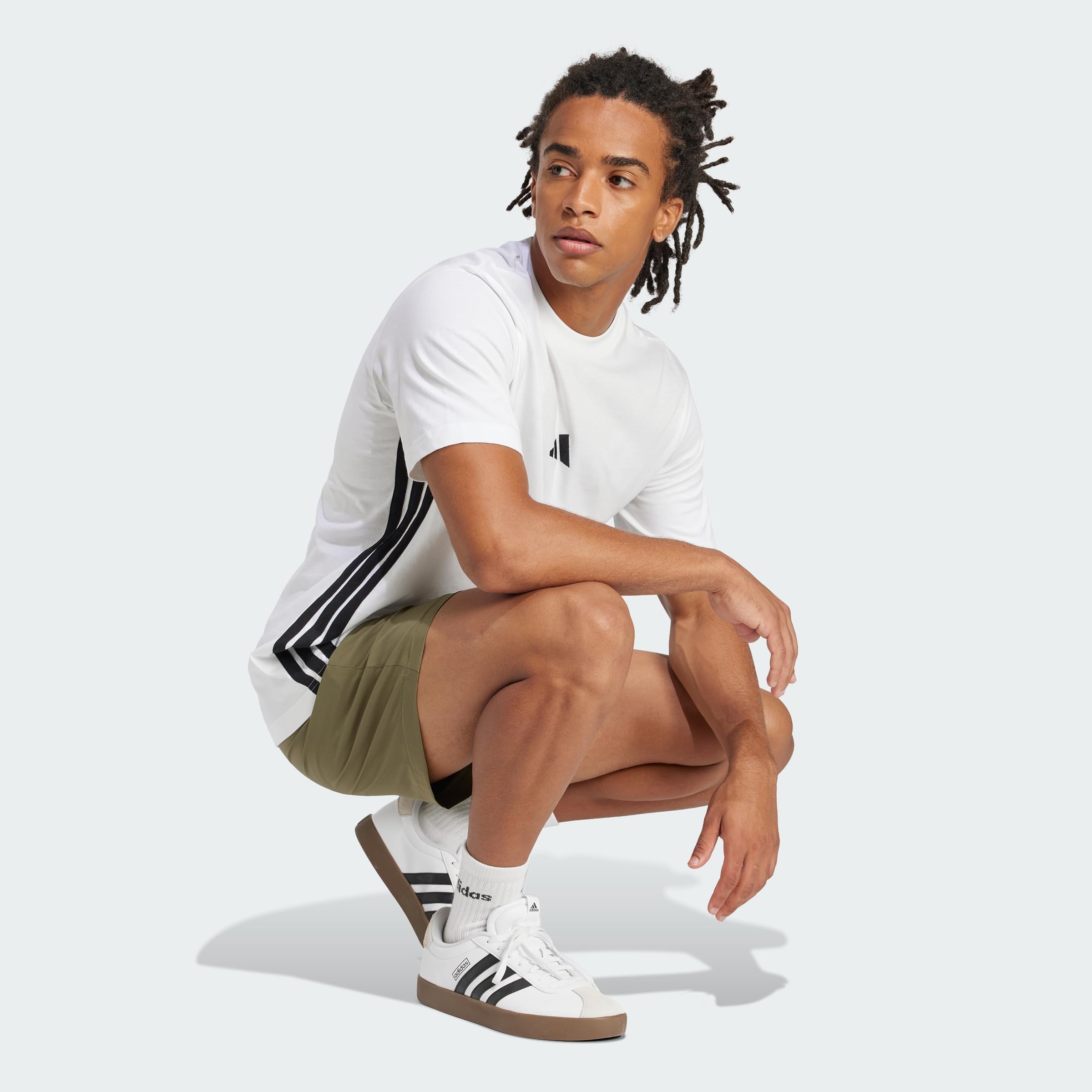 Adidas Men's Essential Three Stripes Single Jersey Tee, White/Black, XL 4