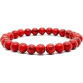 Red Howlite Stretch Bracelet – 8mm Beads, Gemini Birthstone