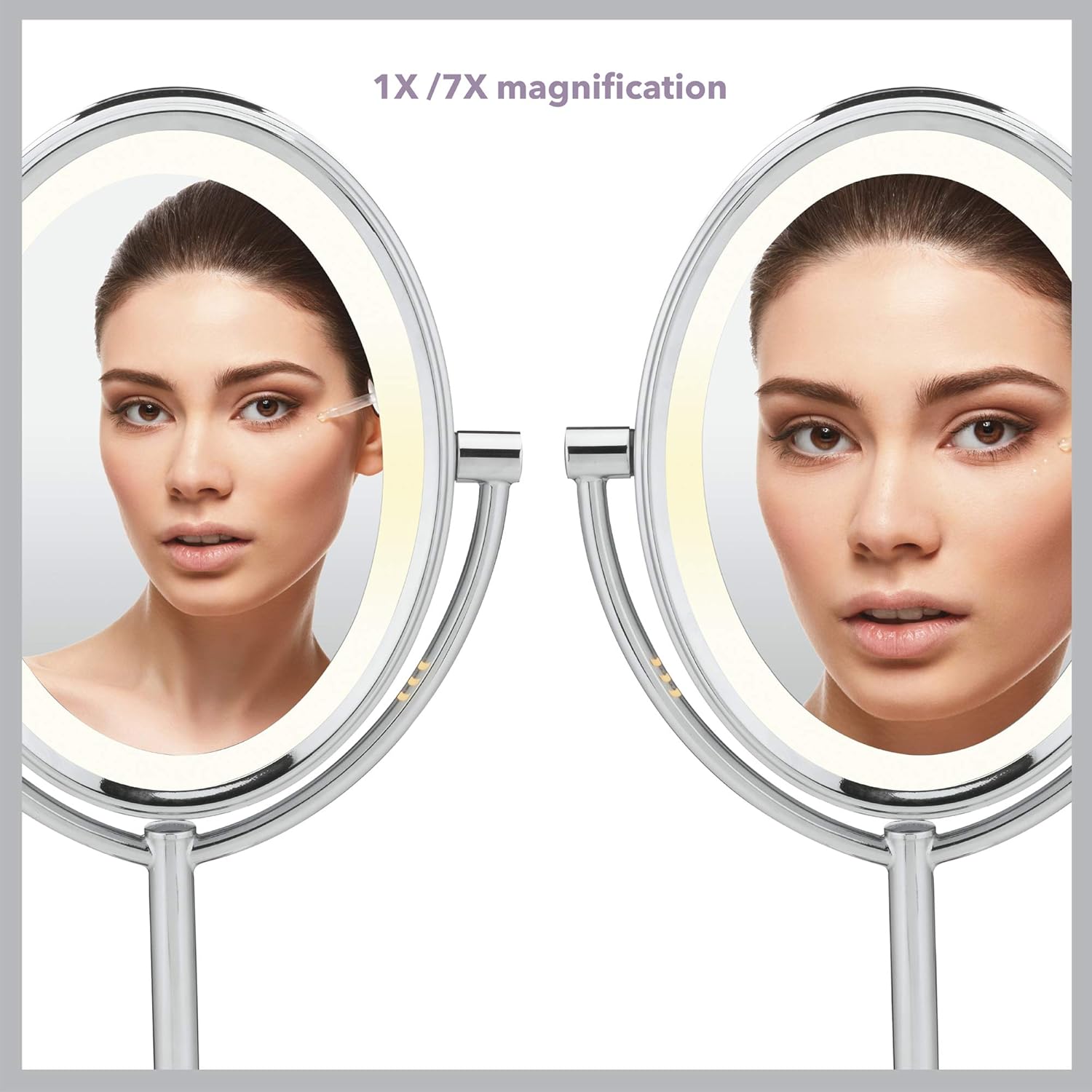 Conair Reflections Double-Sided Lighted Vanity Makeup Mirror, 1x/7x magnification, Polished Chrome : Personal Makeup Mirrors : Beauty