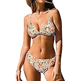 CUPSHE Bikini Set for Women Two Piece Swimsuits V Neck Low Rise Crisscross Back Self Tie Spaghetti Straps