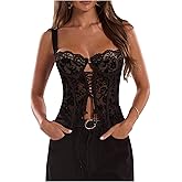 SOLY HUX Women's Lace Tank Top Sleeveless Tie Front Gothic Corset Night Out Crop Tops Clubwear