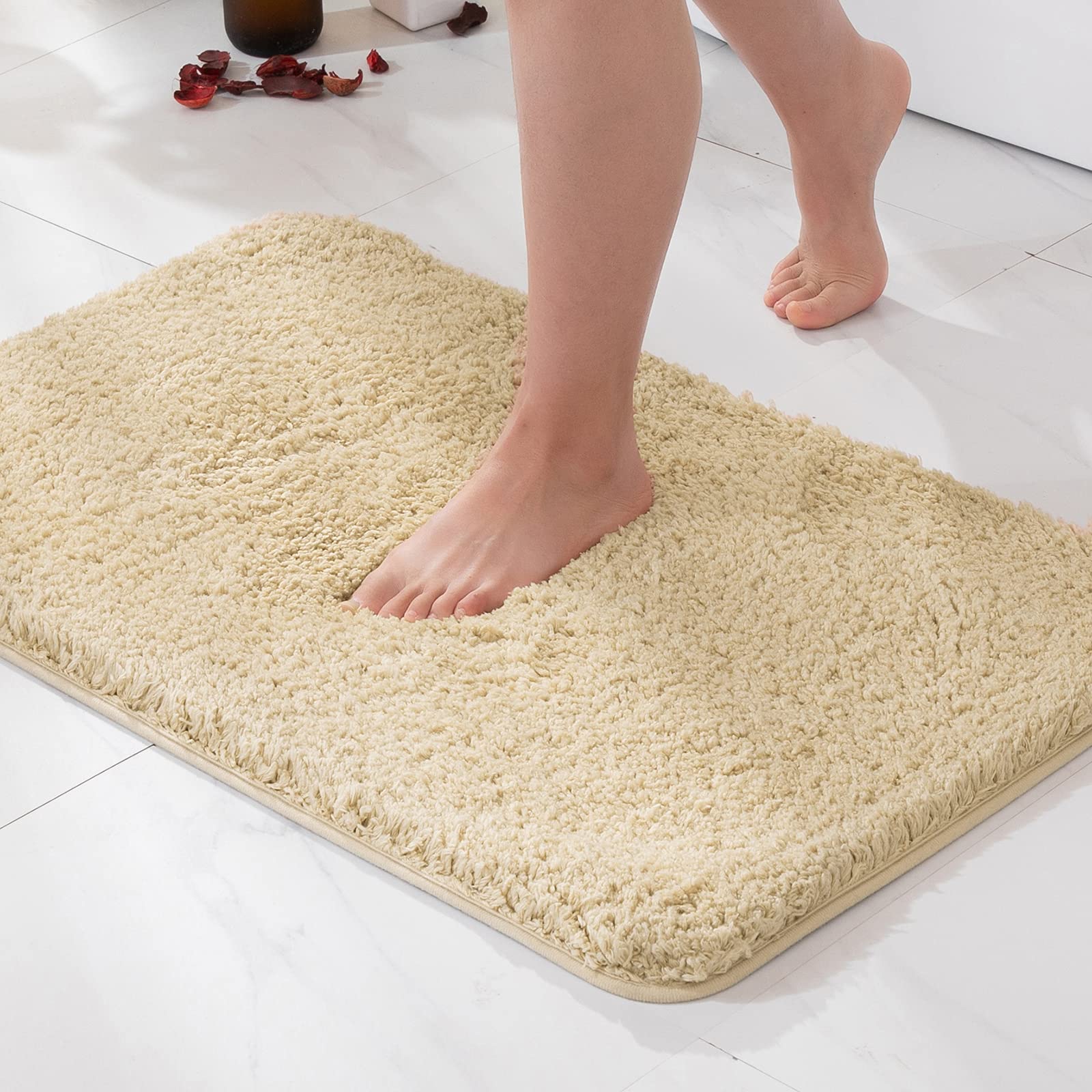 MIULEE Bath Mat Non Slip Absorbent Bathroom Soft luxurious Shower Small Mat Doormat Inside Rugs Kitchen Rugs Carpet Mat Washable for Bathroom Bedroom Kitchen Entrance 40x60 cm Light Tan — image 1