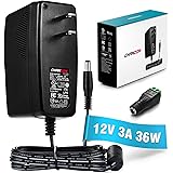 Chanzon 12V 3A UL Listed 36W AC DC Switching Power Supply Adapter (Input 100-240V, Output 12 Volt 3 Amp) Wall Wart Transforme