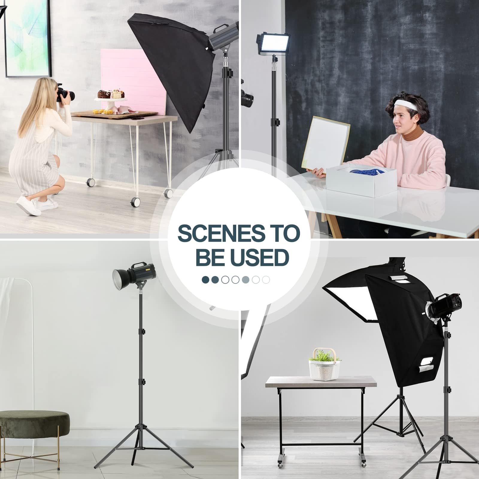 EMART 7 Ft Light Stand for Photography, Portable Photo Video Tripod Stand, 2 Pack Lighting Stand with Carry Case for Speedlight, Flash, Softbox,Strobe Light, Camera, Photographic Portrait