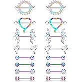 Msndnkwo Nipple Rings For Women Nipple Piercing Jewelry 14G Surgical Steel Cubic Zircon 14Mm Silver/Pink/Purple/Rose Gold 8 Pairs Barbell Body Piercing Jewelry