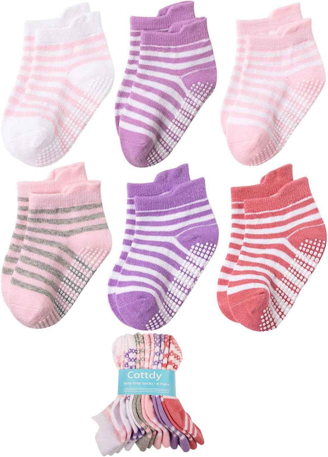 Cottdy Baby Grip Ankle Socks Cozy Warm Non Slip/Skid Half Cushion Socks