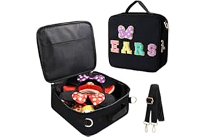SWEET LION Chenille Letter Bow Mouse Ears Travel Case, Park Ears Headband Holder Hair Accessories Organizer Bag for Girls Women Kids Adults, Large Makeup Bag Snack Bags with Zipper for Travel Picnic - Black