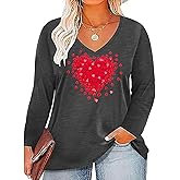 Plus Size Women Valentine Shirts Love Heart Graphic Long Sleeve Tshirt Casual Valentines Day Gift V Neck Tops