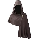 HidmFaw Medieval Hooded Cowl Renaissance Shawl Post Apocalyptic Scarf Cape Vintage Clothing with Brooch Cosplay Costume