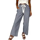 Acelitt Women Elastic Waist High Striped Pants, S-XXL