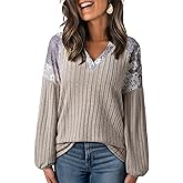 Acelitt Sweaters for Women V Neck Casual Knit Long Sleeve Tops Lightweight Pullover Clothes Fall Fashion Outfits 2025
