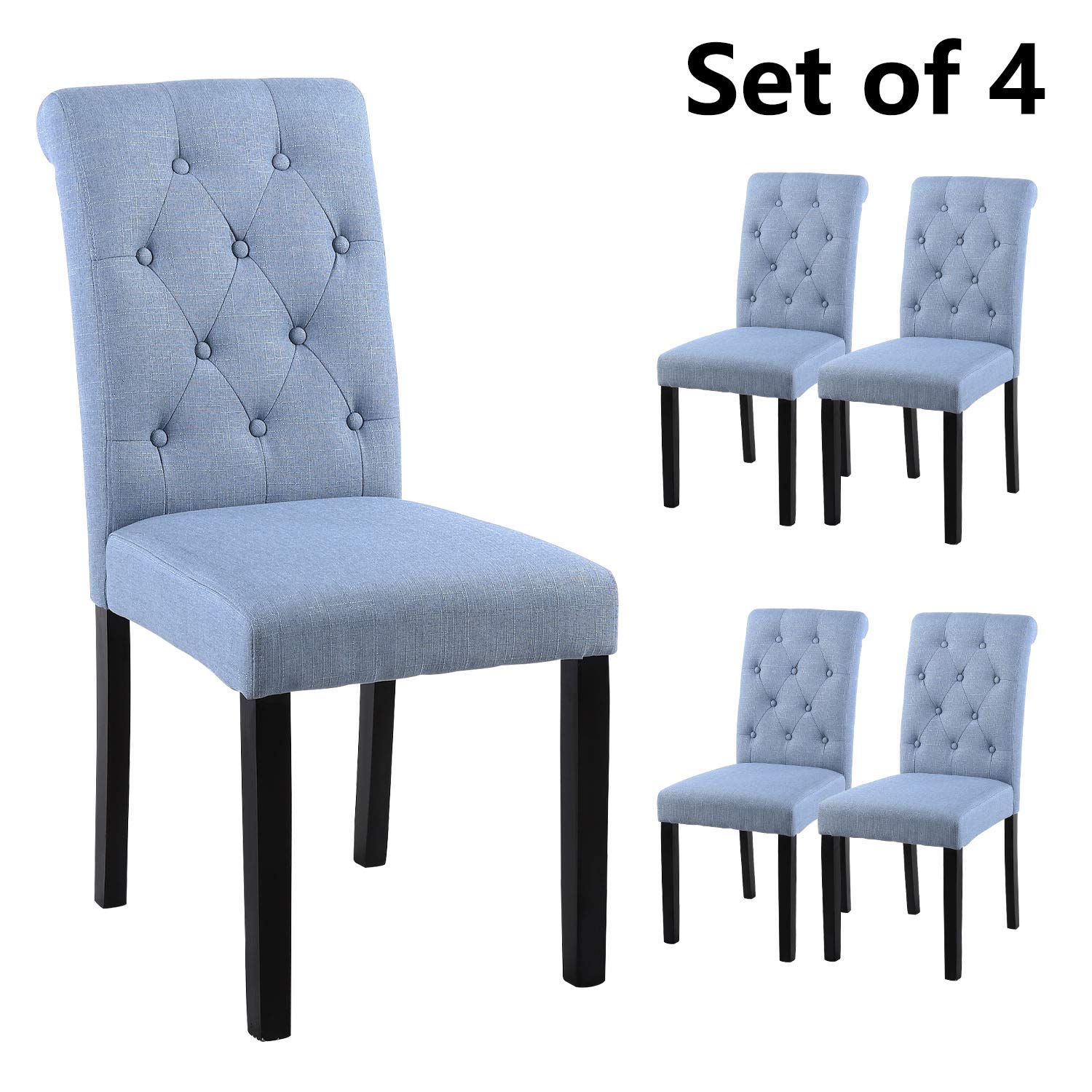 YEEFY Fabric Habit Solid Wood Tufted Parsons Dining Chair (Set of 4) (Light Blue