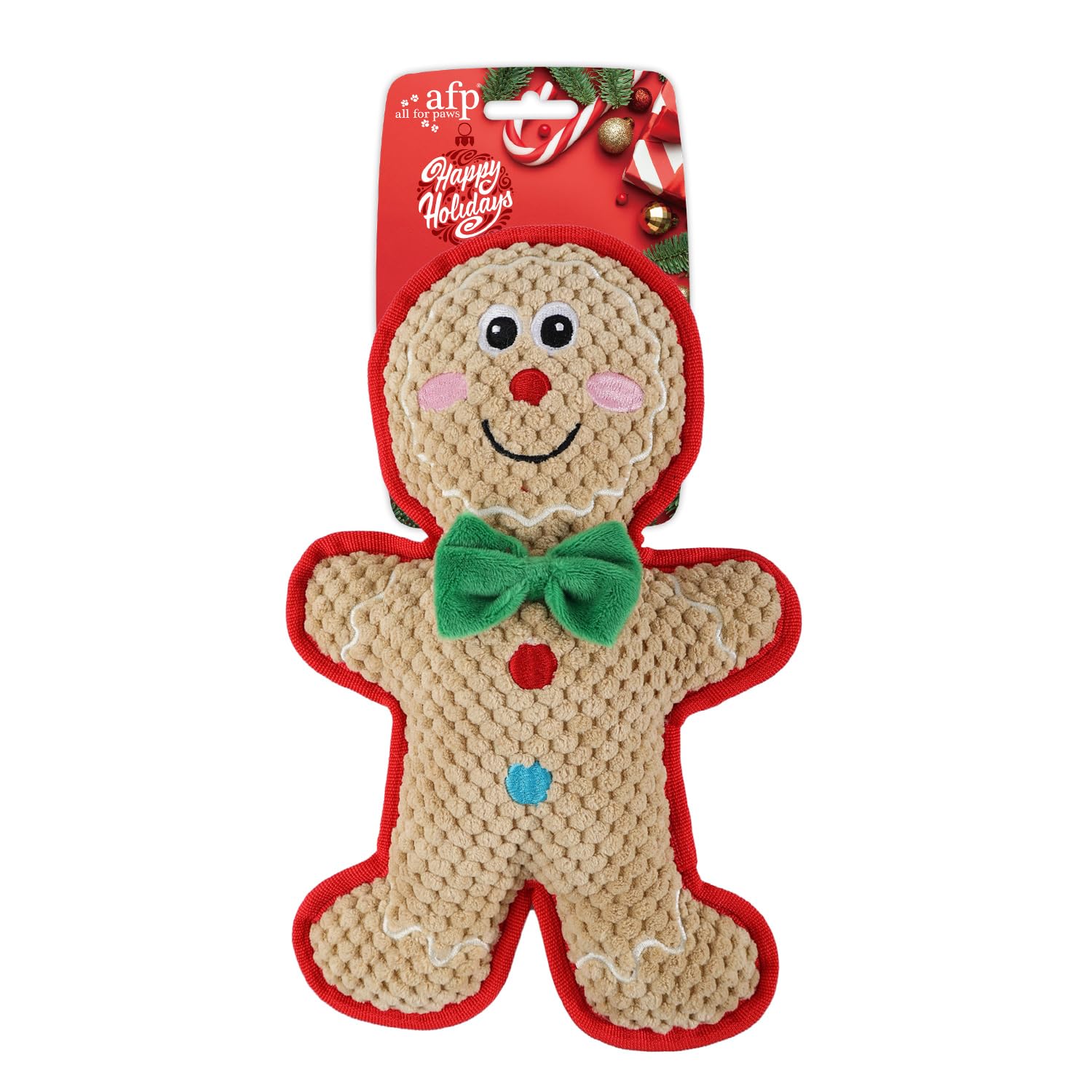 ALL FOR PAWS Christmas Dog Toy MerryTough Buddy, Holiday Plush Squeaky Toys for Dogs, Interactive Xmas Gift for Small Medium Large Dogs (Gingerbread Man)