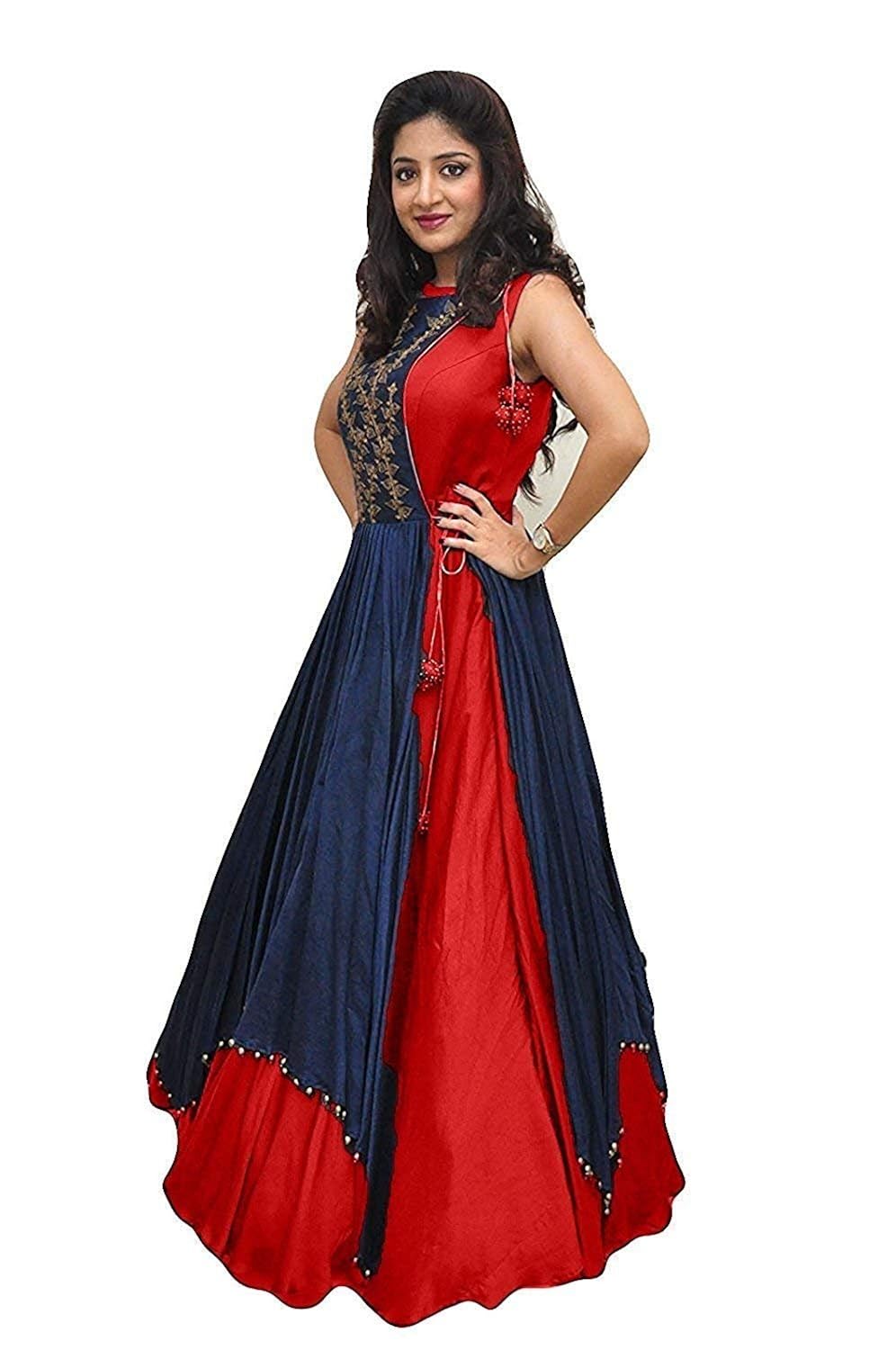 raju chopda women's silk gown (2020 red)