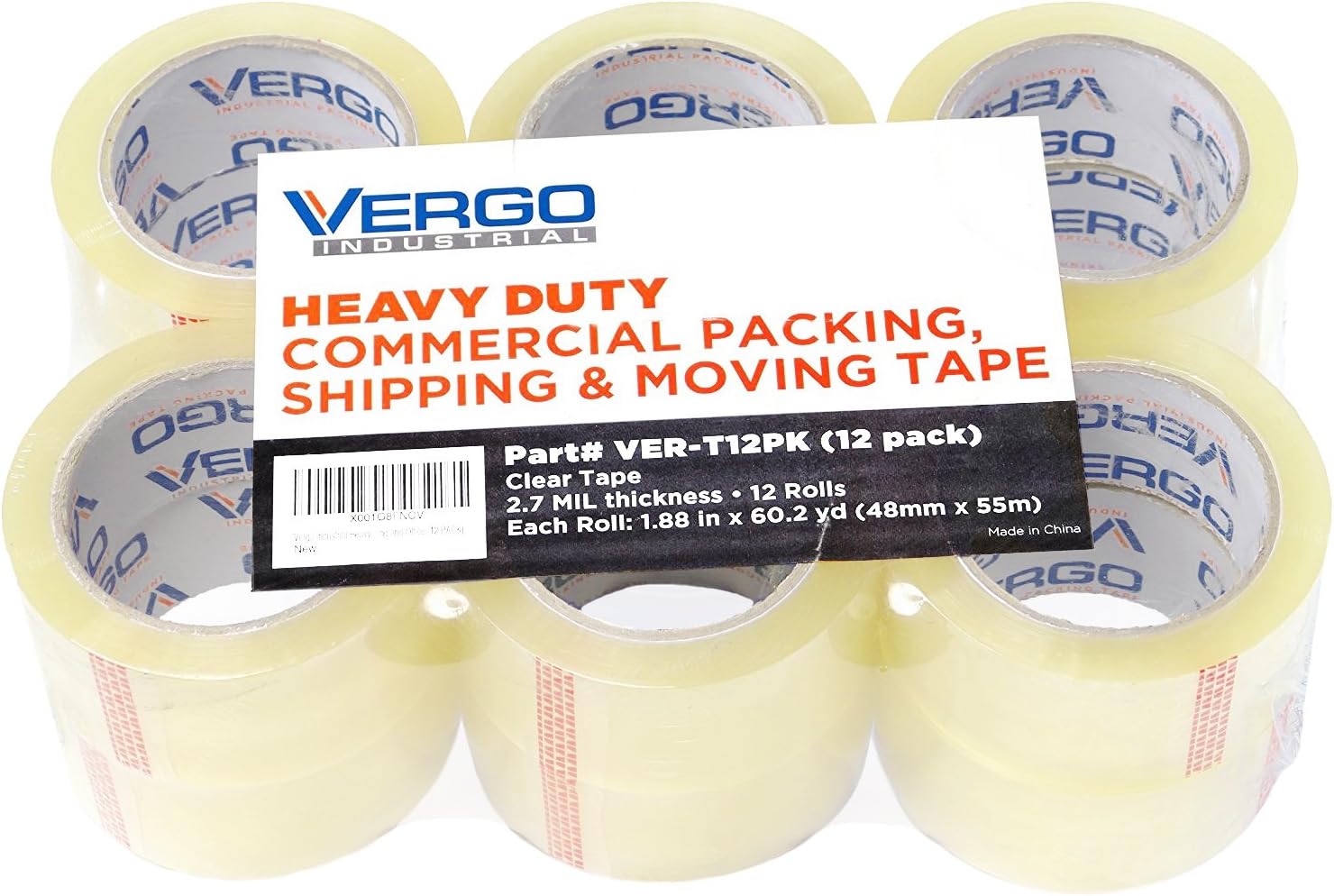 Vergo Industrial Heavy Duty Clear Packing Tape 2.7mil for Moving Packaging Shipping and Office (6 Pack) : Office Products