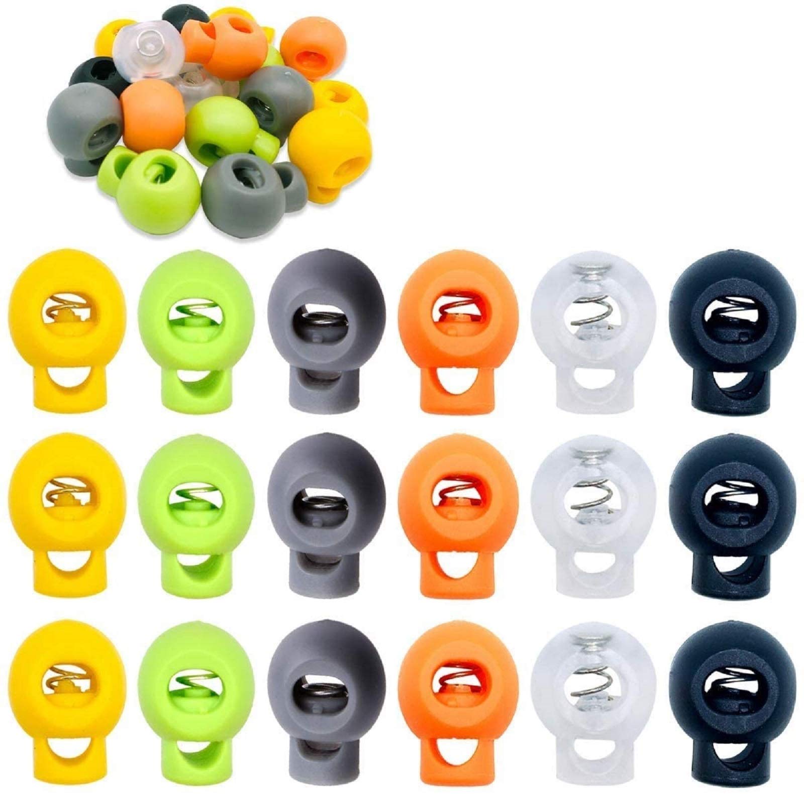 CKANDAY 60 Pcs Plastic Cord Locks, Single Hole End Spring Toggle Stopper Slider for Drawstring Backpack Rucksack Craft Supplies - 6 Colors