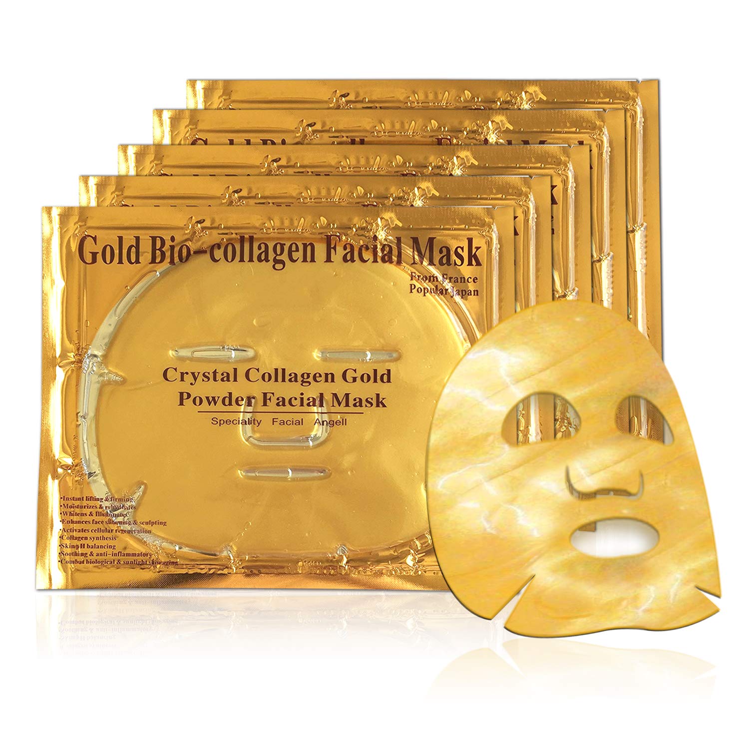24K Gold Bio Collagen Crystal Face Facial Mask, Anti ageing Skin Care (5pcs/set)