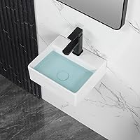 KARAMAG Small Vessel Sink 13"x11" Wall Mount Bathroom Sink Rectangular White Porcelain Ceramic Mini Floating Tiny Bathroom Wa