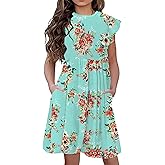 21KIDS Girl Maxi Dress Floral Short Sleeve Dresses with Pockets for Girls 6-14 Years