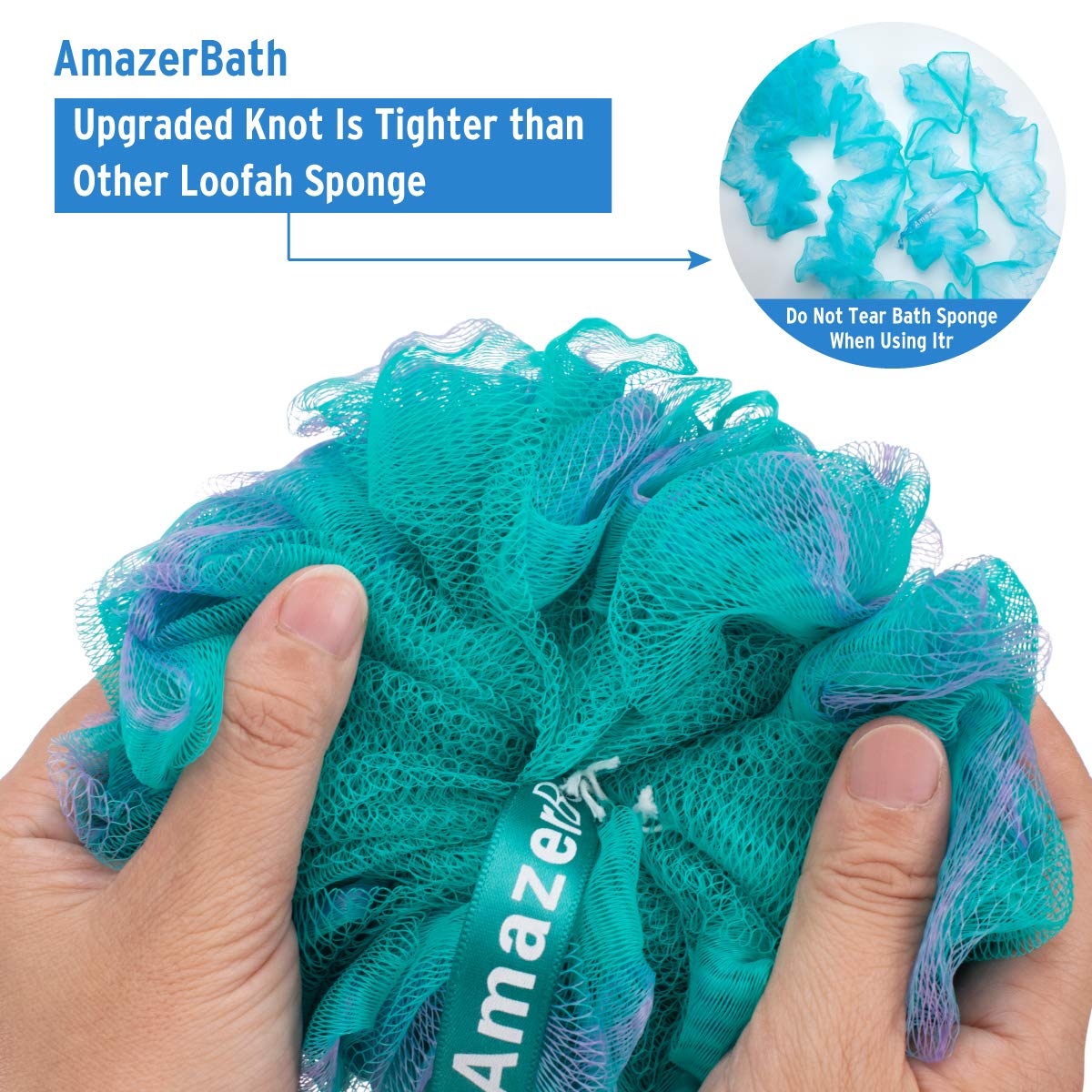 AmazerBath Shower Sponge Bath Loofahs for Shower 75g for Body Wash Bathroom Men Women - Set of 3 (Flower Green-Blue-Purple): Beauty