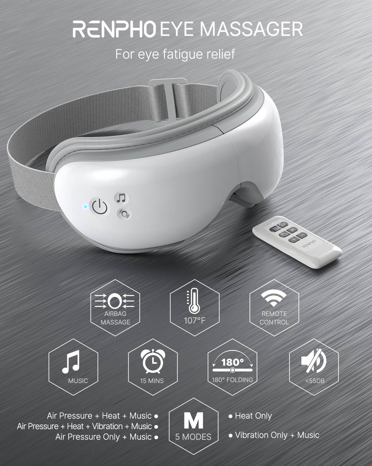 RENPHO Mothers Day Gifts for Mum & Birthday Gifts, Eyeris 1 Eye Massager with Heat, Heated Eye Massage Mask with Remote - Image 5