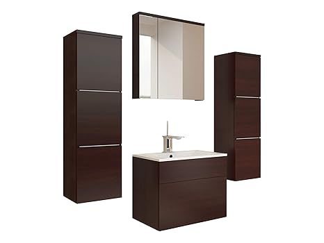 Badmöbel Set Porto mit Waschbecken und Siphon, Modernes Badezimmer, Komplett, Ink. Spiegelschrank, Waschtisch, Hochschrank, M