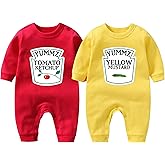 YSCULBUTOL Baby Bodysuit Yummz Tomato Ketchup Mustard Red Yellow Twins Set Boys Girls Clothes Twins Baby Outfits
