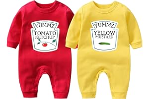 YSCULBUTOL Baby Twins Bodysuit Ketchup Mustard Funny Baby Twins Outfits Baby Girl Twins Romper Set