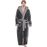 PJGGZ Mens Plush Robes Full Length, Big and Tall Fleece Hooded Bathrobe Warm Fluffy Cozy Winter Housecoat Floor Length