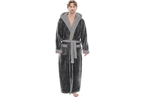 PJGGZ Mens Plush Robes Full Length, Big and Tall Fleece Hooded Bathrobe Warm Fluffy Cozy Winter Housecoat Floor Length
