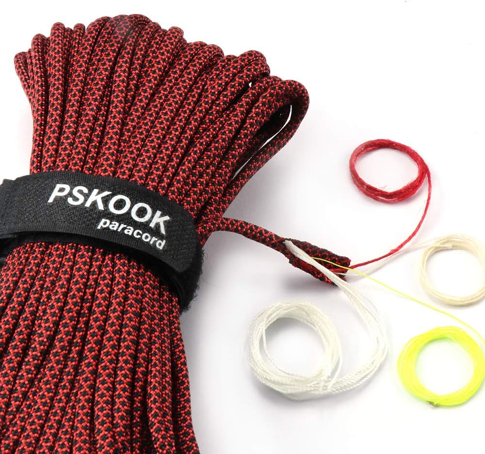 PSKOOK Paracord Survival Cord with Waxed Tinder Fishing Line Cotton Thread Outdoor Commercial Grade Braided Fire Parachute Cord Ropes