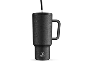 Meoky 40oz Tumbler with Handle, Leak-proof Lid and Straw, Insulated Coffee Mug Stainless Steel Travel Mug, Keeps Cold for 34 Hours or Hot for 10 Hours (Night)