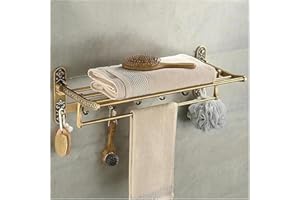 Antique Brass Towel Bar for Bathroom, Wall Mounted Vintage Towel Holder with Hooks, Adjustable Aluminum Bathroom Accessories 