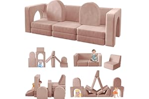 wanan Kids Couch 13PCS, Modular Kids Play Couch for Playroom Bedroom, 13 in 1 Multifunctional Kid Sofa for Playing, Creativing, Sleeping, Indoor Toddler Couches for Boys and Girls (Light Pink)
