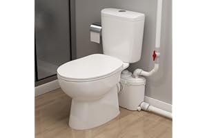 PATIO ZONE 500 Watt Macerating Toilet with Pump System, Two-Piece 1.28 GPF Dual Flush U-shaped Toilet Bowl, 23 ft. Upflush 1750 GPH 1/2HP Sewerage Sump Pump with 4 Inlets for Basement Home Water Disposal